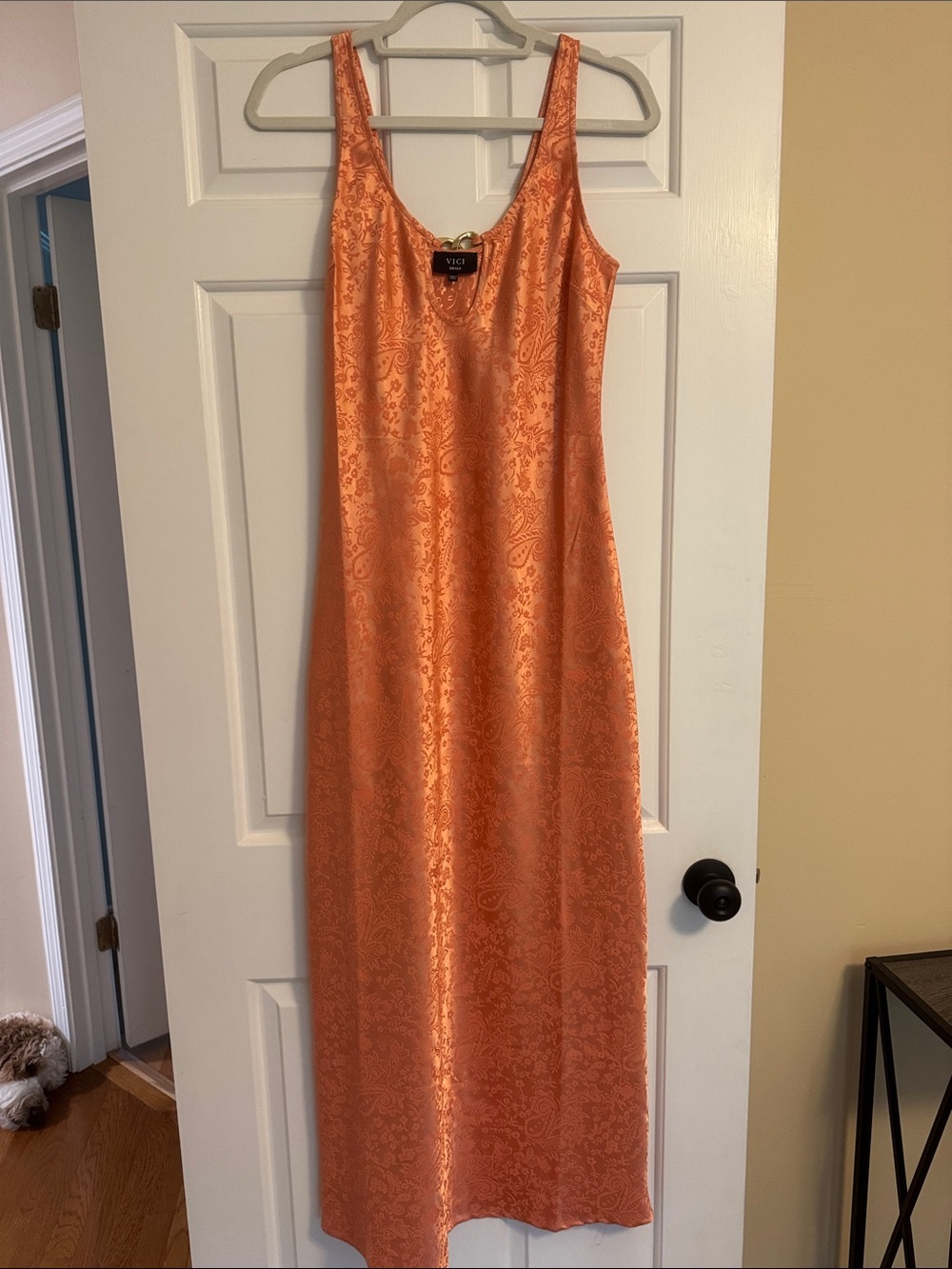 Vici Orange Paisley Satin Slip Dress